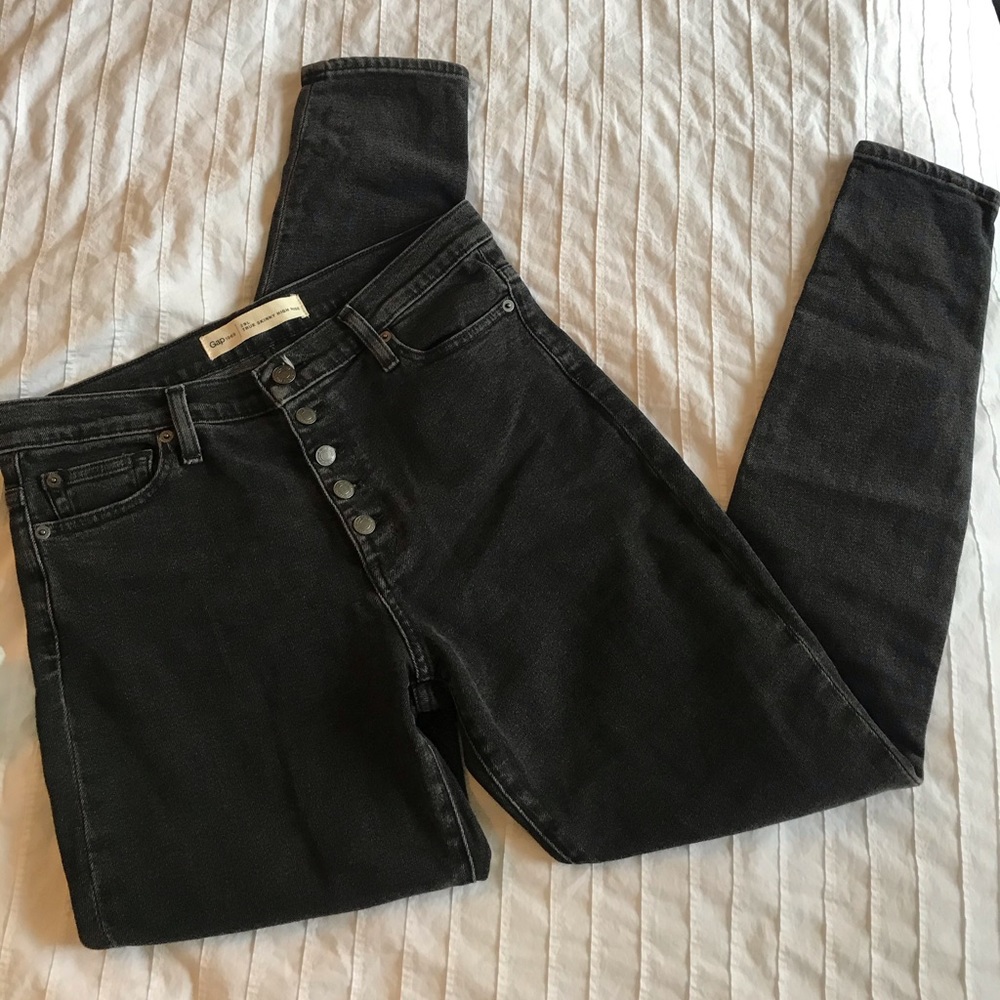 Talk High-rise Black Skinny Jeans w/ Buttons